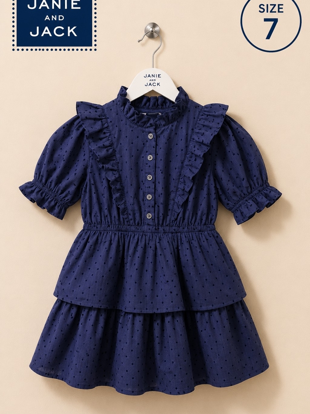 Janie and Jack Navy Dot Ruffle Tiered Dress